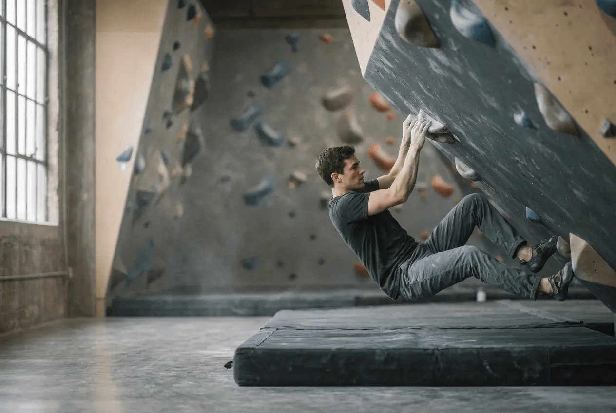 Extrém sport biztosítás külföldre – sportoló beltéri bouldering falon